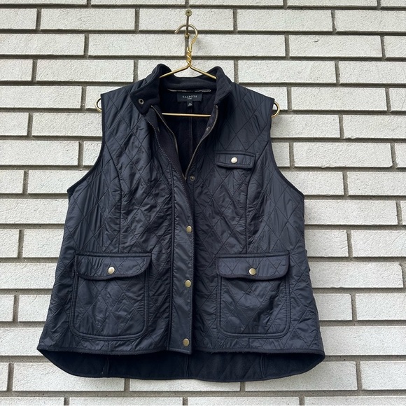 Talbots Black Diamond Quilted Fleece-Lined Vest Full Zip Snap Adjustable Waist - Picture 1 of 10